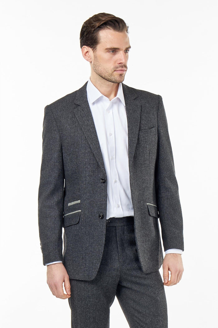 BRUCE – Charcoal Grey Herringbone Wool Jacket