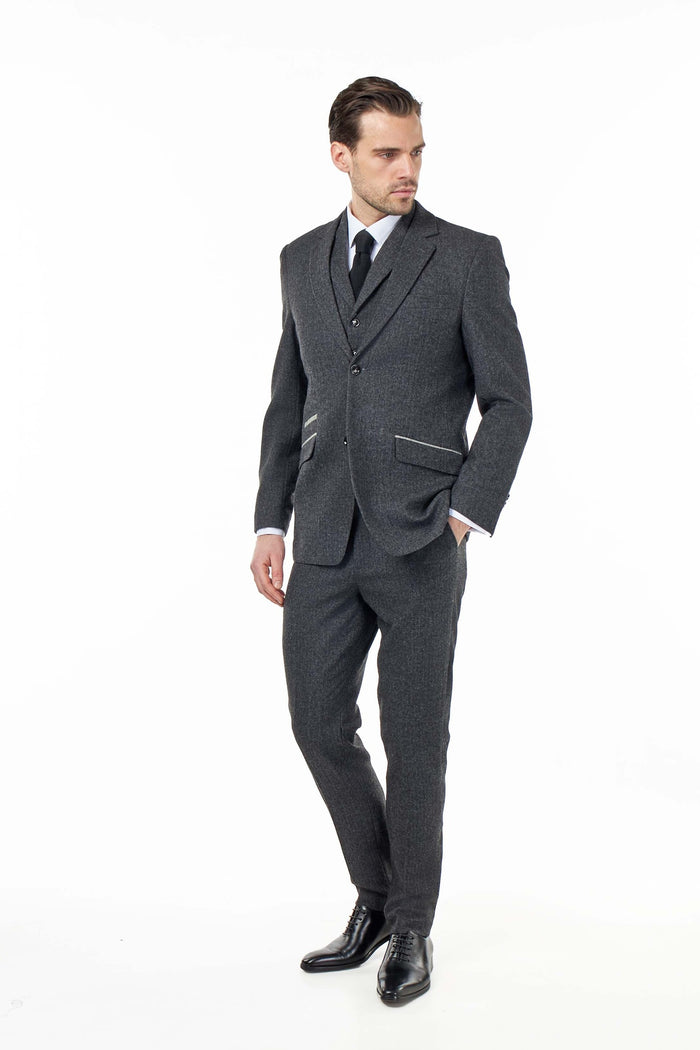 BRUCE – Charcoal Grey Herringbone Wool Jacket