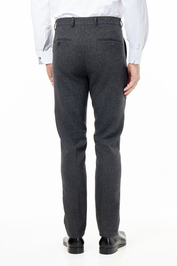 BRUCE – Grey Wool Rich Herringbone Trouser