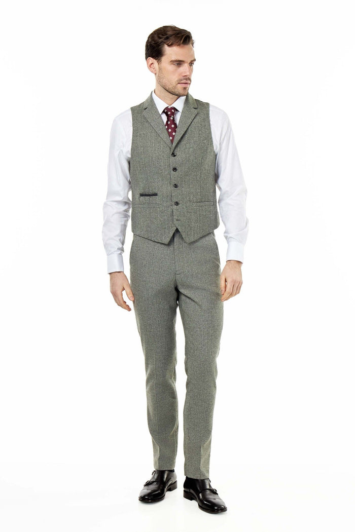 BRUCE – TAILORED SAGE GREEN WOOL RICH SUIT HERRINGBONE