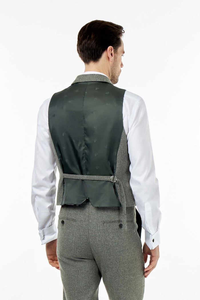 BRUCE – TAILORED SAGE GREEN WOOL RICH SUIT HERRINGBONE