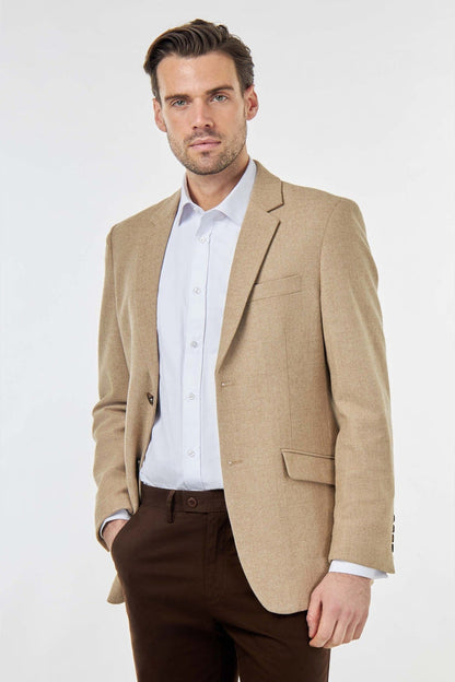 BRUCE – Stone Herringbone Tailored Wool Jacket