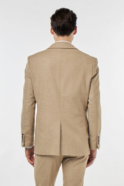 BRUCE – Stone Herringbone Tailored Wool Jacket