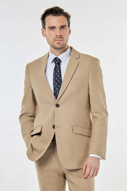 BRUCE – Stone Herringbone Tailored Wool Jacket