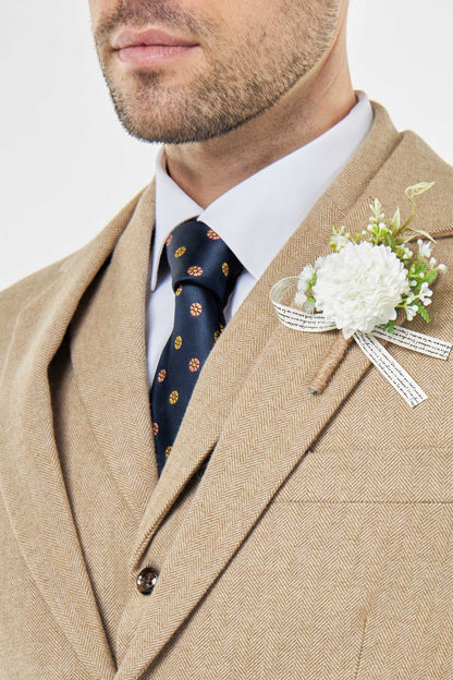 BRUCE – TAILORED 3 PIECE SUIT IN WOOL RICH STONE HERRINGBONE