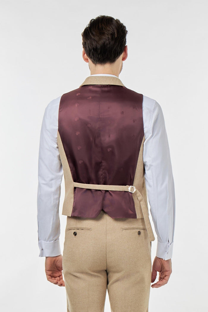 BRUCE – TAILORED 3 PIECE SUIT IN WOOL RICH STONE HERRINGBONE