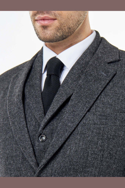 BRUCE – TAILORED GREY WOOL RICH SUIT HERRINGBONE