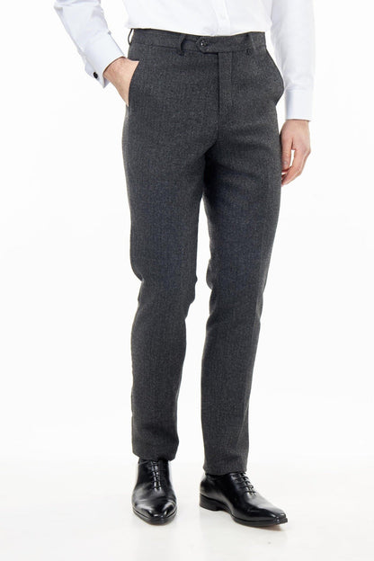 BRUCE – Grey Wool Rich Herringbone Trouser