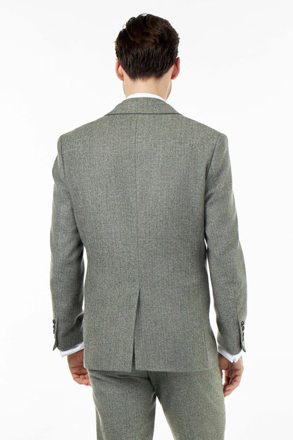 BRUCE – TAILORED SAGE GREEN WOOL RICH SUIT HERRINGBONE