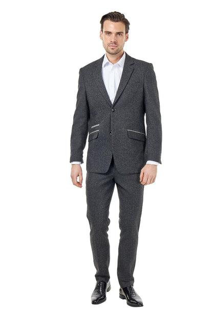 BRUCE – TAILORED WOOL RICH GREY HERRINGBONE SUIT -2 PIECE
