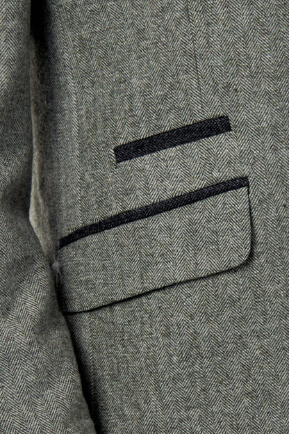 BRUCE – TAILORED WOOL RICH SAGE GREEN HERRINGBONE SUIT -2 PIECE