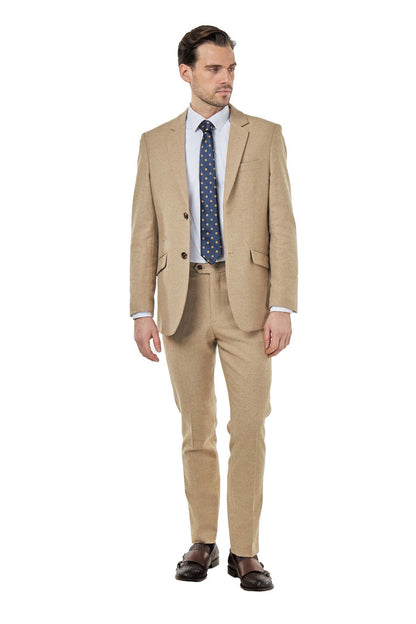 BRUCE – TAILORED WOOL RICH STONE HERRINGBONE SUIT -2 PIECE