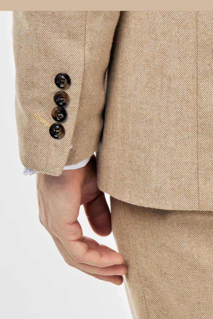 BRUCE – TAILORED WOOL RICH STONE HERRINGBONE SUIT -2 PIECE