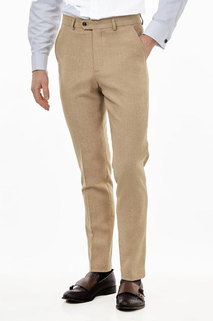 BRUCE – TAILORED WOOL RICH STONE HERRINGBONE SUIT -2 PIECE