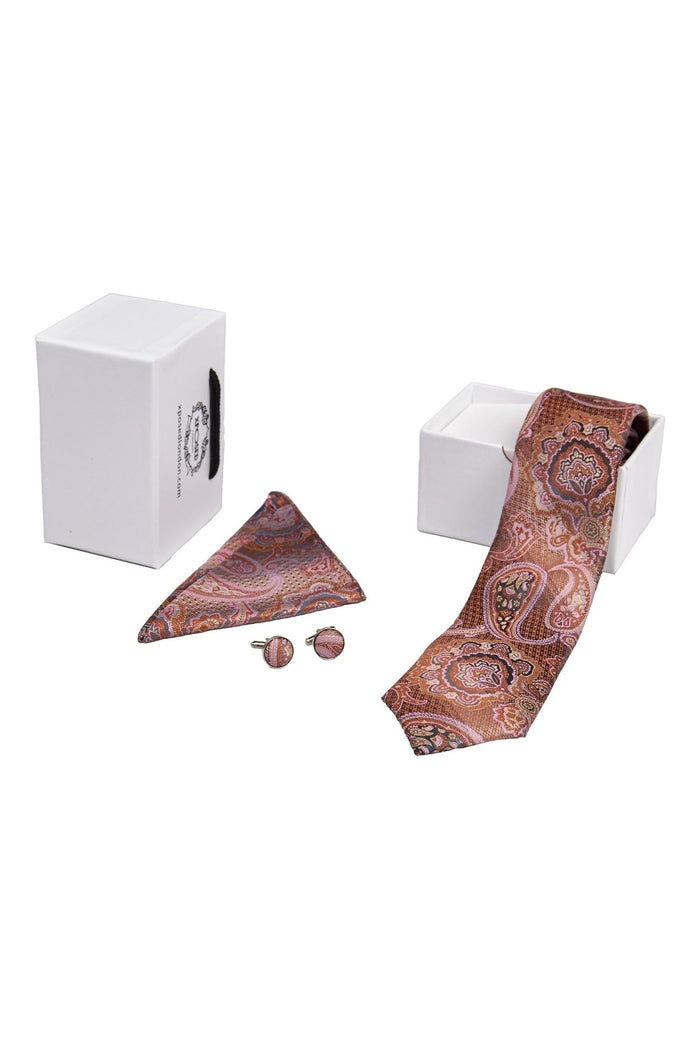 BURNT ORANGE PAISLEY PRINT NECK TIE SET