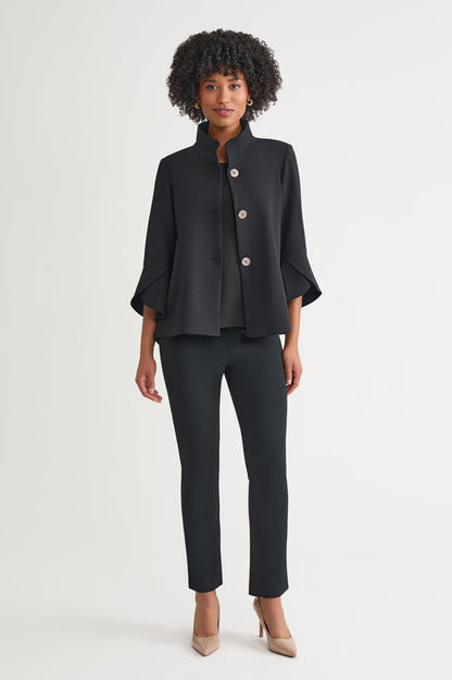 Button-Front Bell Sleeve Deco Crepe Jacket, Black | Ming Wang