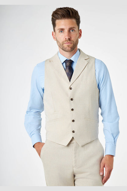 CALIX – Cream Wool Mix Herringbone Collared Waistcoat