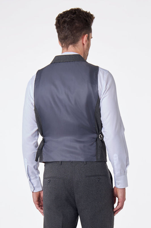 CALIX – Charcoal Wool Mix Herringbone Collared Waistcoat