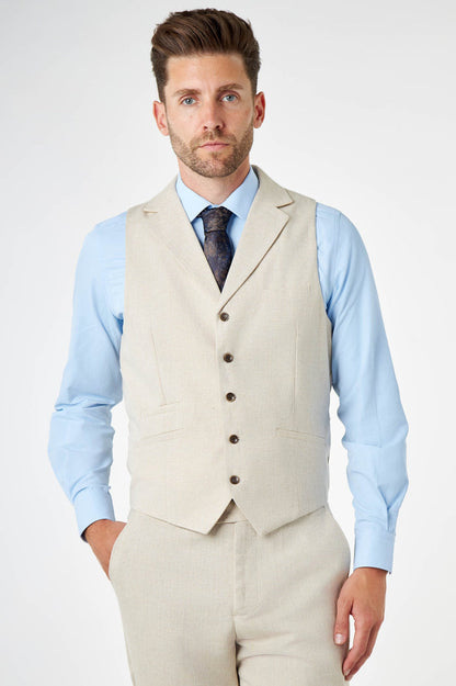 CALIX – Cream Wool Mix Herringbone Collared Waistcoat