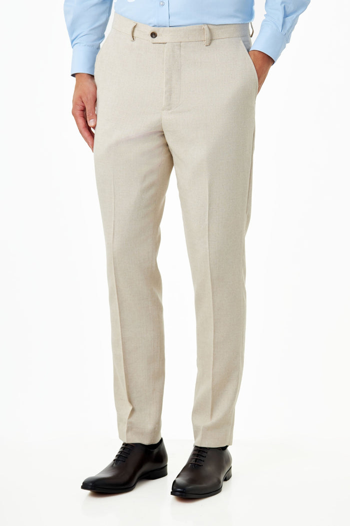 CALIX – Cream Wool Mix Herringbone Tailored Suit Trousers