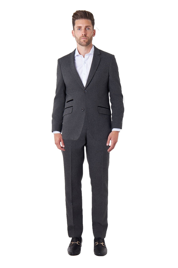 CALIX – Dark Grey Herringbone Tailored 2 Piece Suit