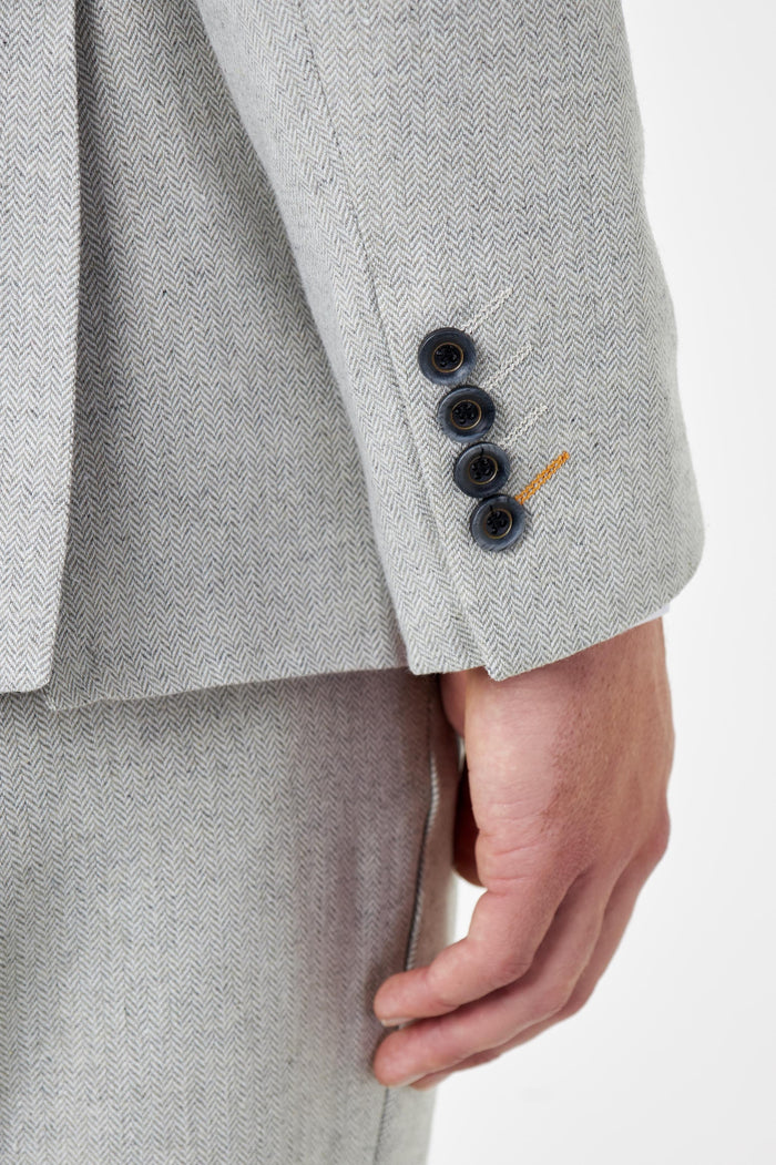 CALIX – Grey Herringbone Tailored Double Breasted Blazer