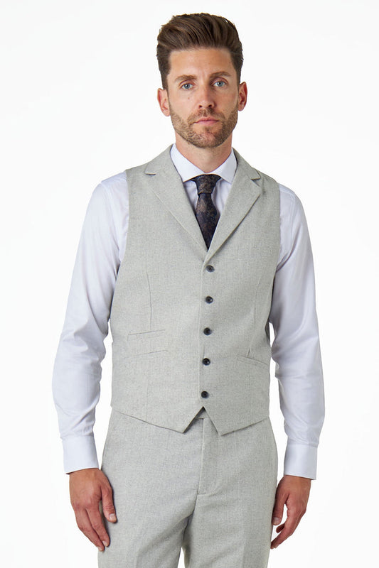 CALIX – Grey Wool Mix Herringbone Collared Waistcoat