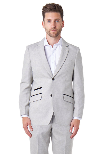 CALIX – Grey Wool Mix Herringbone Tailored 2 Piece Suit