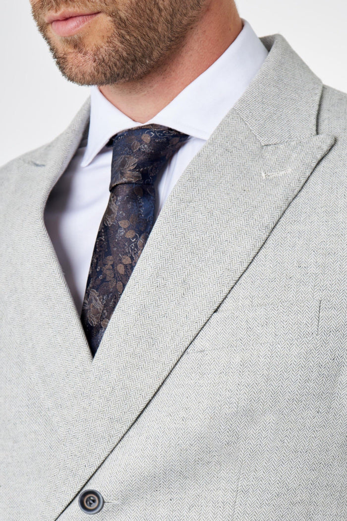 CALIX – Grey Wool Mix Herringbone Tailored 2 Piece Suit