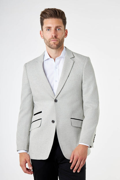 CALIX – Grey Wool Mix Herringbone Tailored Blazer