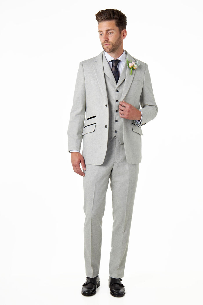 CALIX – Herringbone Tweed Tailored 3 Piece Suit in Grey