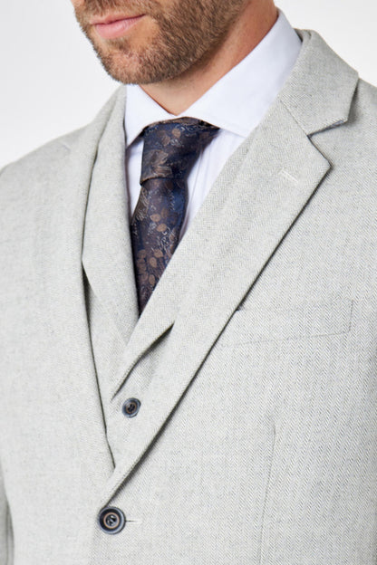 CALIX – Herringbone Tweed Tailored 3 Piece Suit in Grey