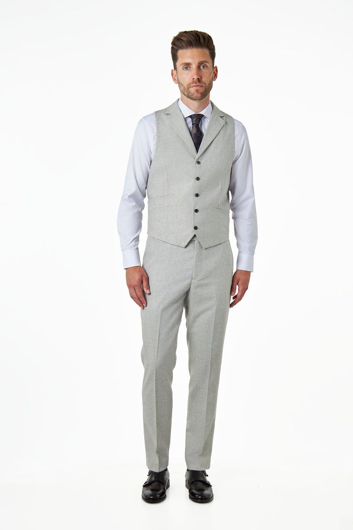 CALIX – Grey Wool Mix Herringbone Collared Waistcoat
