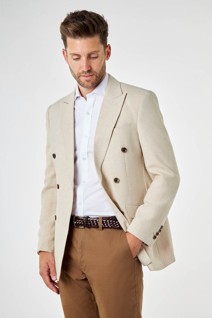 CALIX – Ivory Herringbone Tailored Double Breasted Blazer