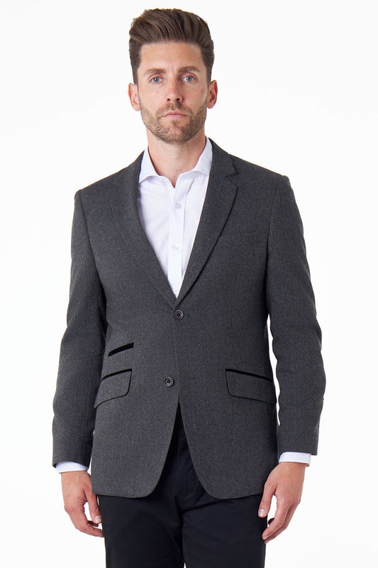 CALIX – Wool Mix Herringbone Tailored Dark Grey Blazer