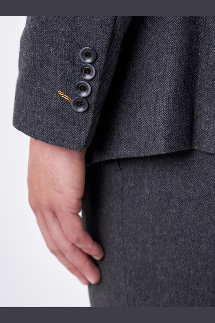CALIX – Wool Mix Herringbone Tailored Dark Grey Blazer