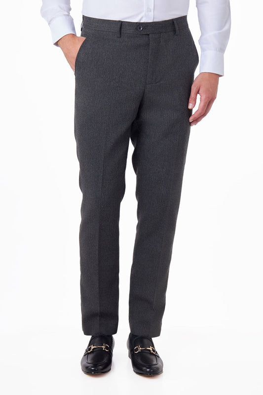 CALIX – Wool Mix Herringbone Tailored Dark Grey Suit Trousers