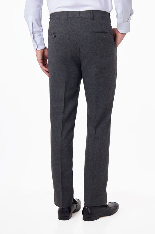 CALIX – Wool Mix Herringbone Tailored Dark Grey Suit Trousers