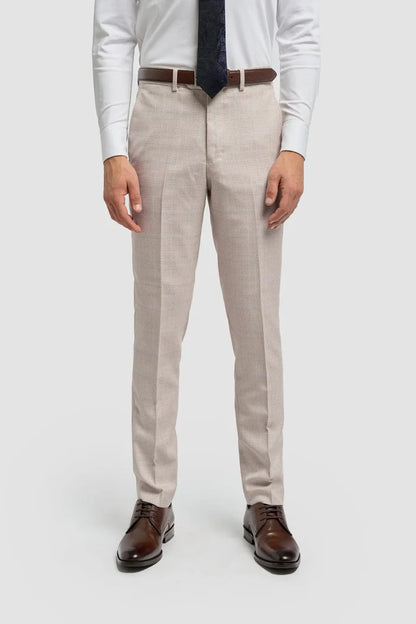 MENS CARIDI BEIGE TAILORED FIT THREE PIECE SUIT