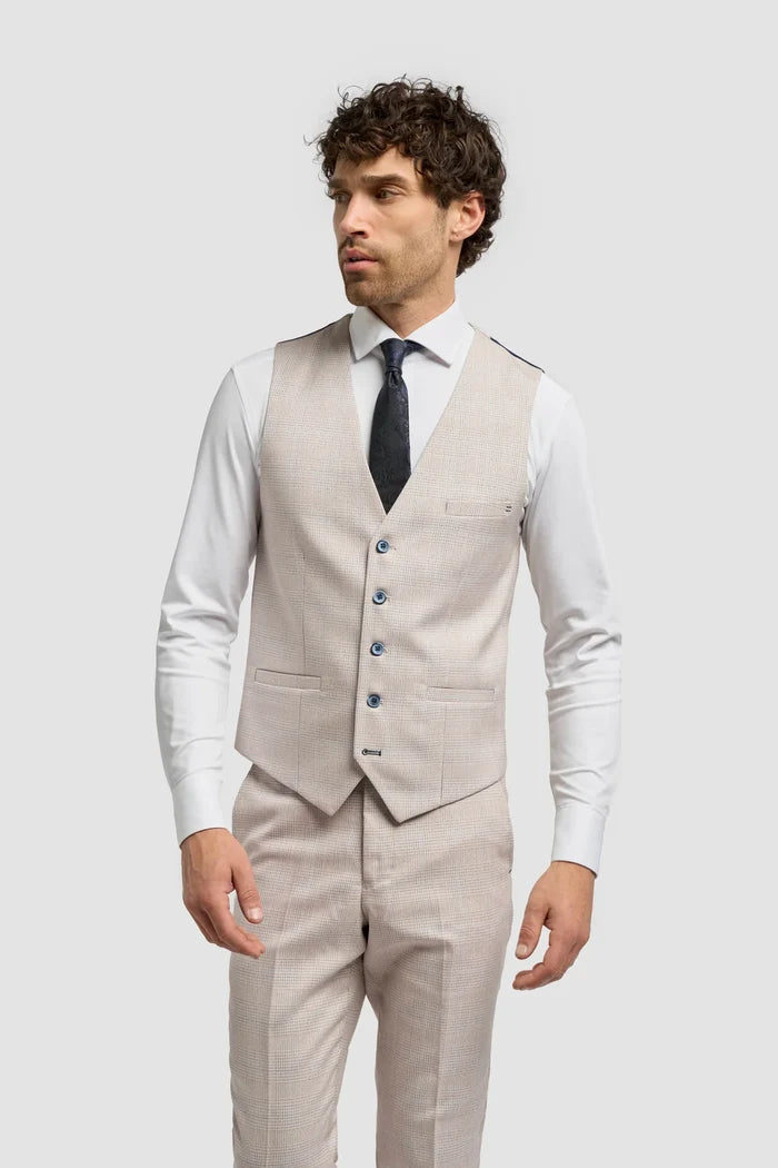 CARIDI - BEIGE CHECK WAISTCOAT