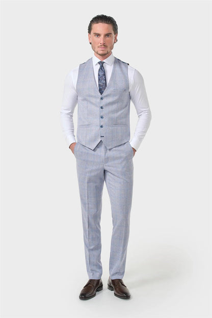 MENS CARIDI SKY BLUE TAILORED FIT THREE PIECE SUIT