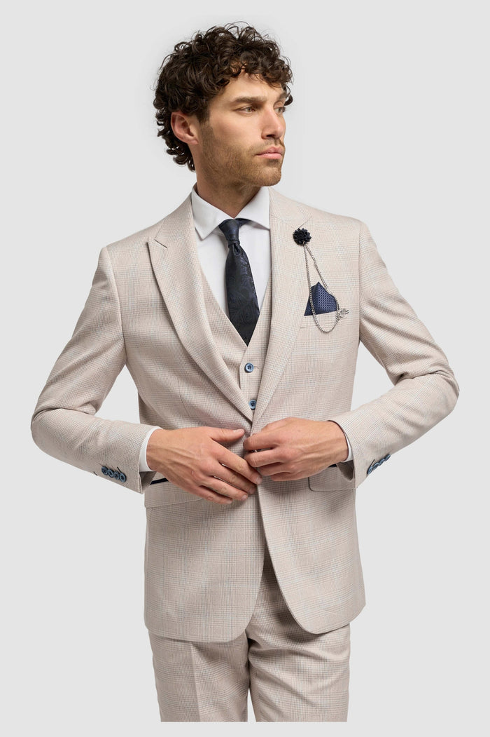 CARIDI - SLIM FIT BEIGE BLAZER SHORT