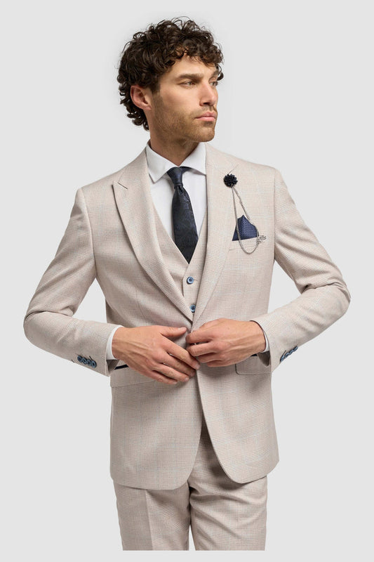 CARIDI - SLIM FIT BEIGE BLAZER SHORT