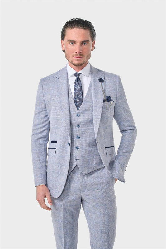 MENS CARIDI SKY BLUE TAILORED FIT THREE PIECE SUIT