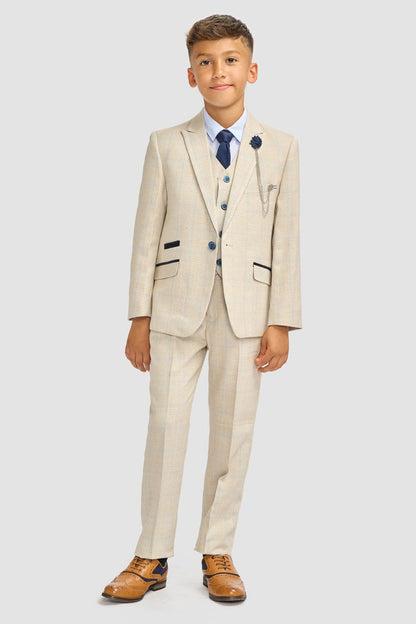 CARIDI BEIGE THREE PIECE BOYS SUIT