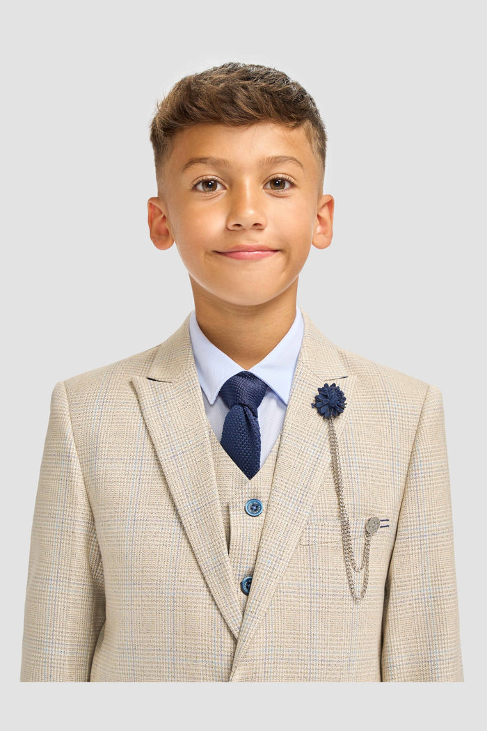 CARIDI BEIGE THREE PIECE BOYS SUIT