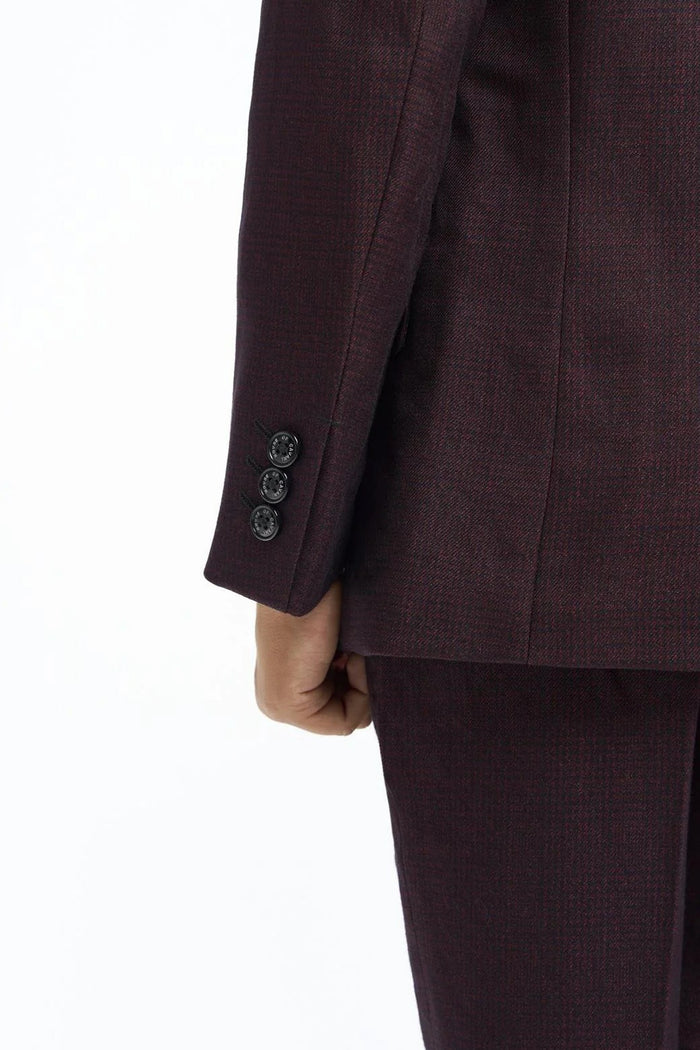 CARIDI – BOYS 3 PIECE SUIT IN MAROON CHECK