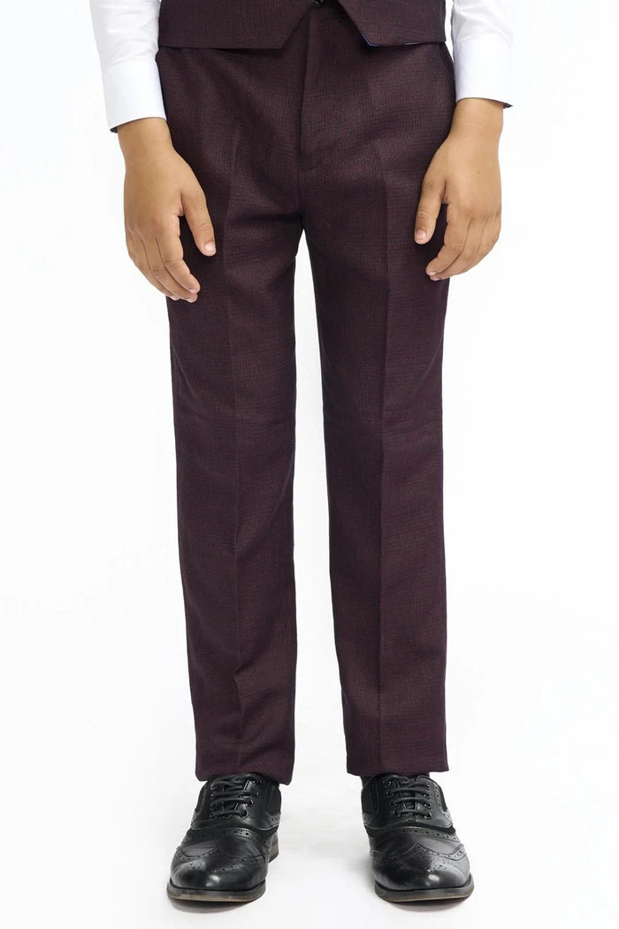 CARIDI – BOYS 3 PIECE SUIT IN MAROON CHECK