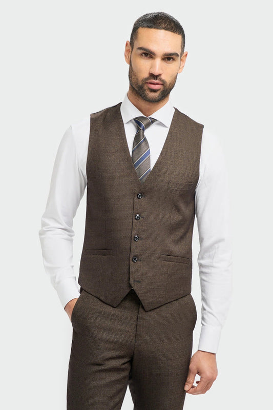 CARIDI – BROWN CHECK TAILORED FIT WAISTCOAT