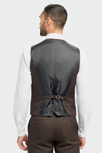 CARIDI – BROWN CHECK TAILORED FIT WAISTCOAT